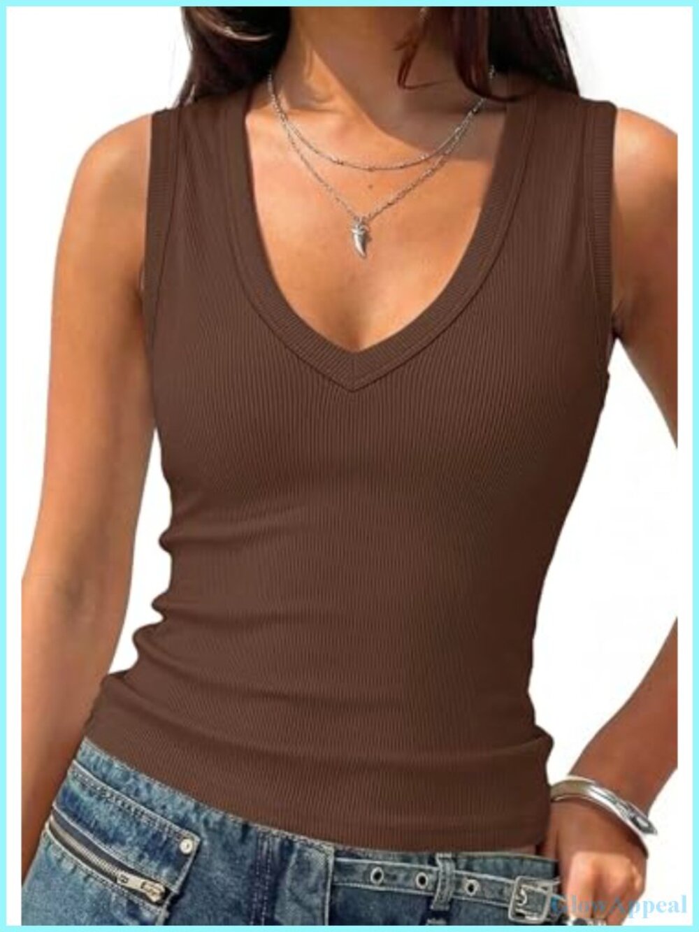 Ribbed Deep V-Neck Sleeveless Tank Top Women Slim Fitted Summer Layering Top